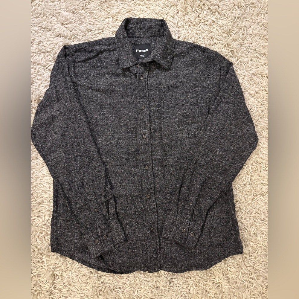 RSQ Men’s Dark Grey Long Sleeve Button Down Shirt Size M
